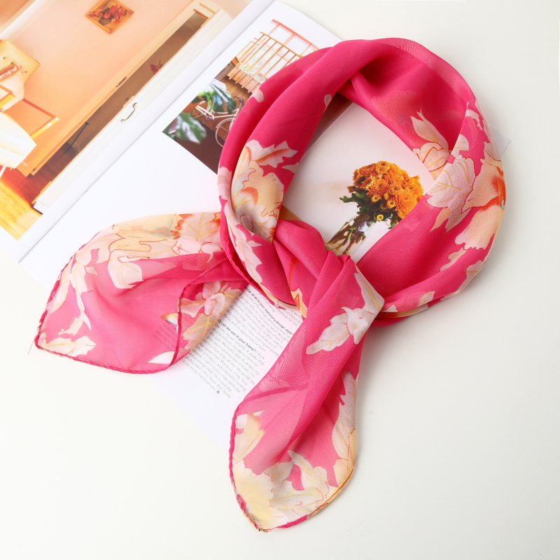 Női kis négyzet alakú nyomtatott sál kínai stílusban, sokoldalú fej- és nyakkendőként, 65×65 cm, poliészter chiffon