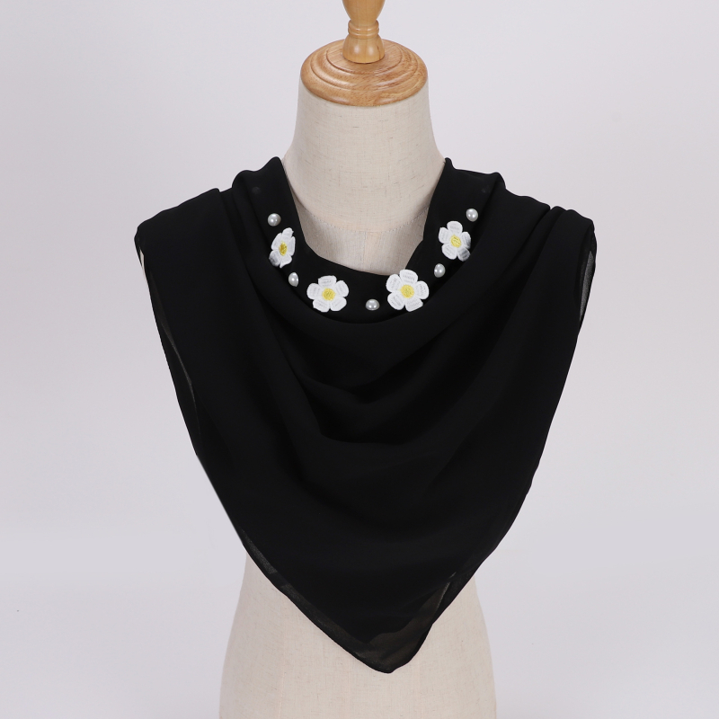 Gardénia gyöngyös chiffon négyszög sál, 90 cm, etnikus stílus