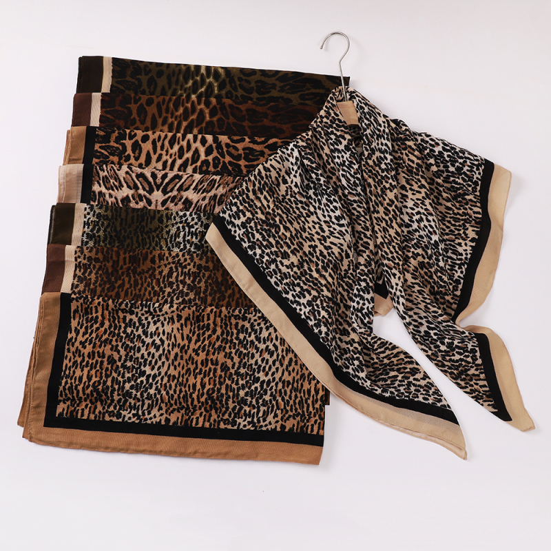Štvorcový šál z polyesteru s leopardím vzorom, pre ženy, ľahká pokrývka hlavy, šírka 100 cm