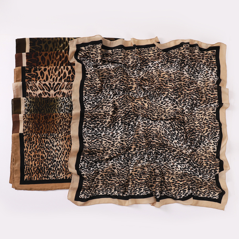 Štvorcový šál z polyesteru s leopardím vzorom, pre ženy, ľahká pokrývka hlavy, šírka 100 cm