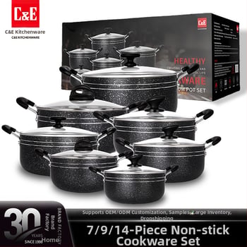 C&E Creative Kitchenware sada kuchynských riadu 7/9/14 dielov – hrnce na polievku, panvice s nepriľnavým povrchom, hliníkové hrnce a hrniec na mlieko