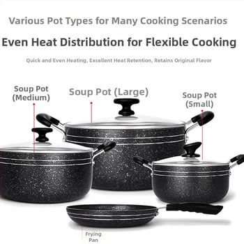 C&E Creative Kitchenware sada kuchynských riadu 7/9/14 dielov – hrnce na polievku, panvice s nepriľnavým povrchom, hliníkové hrnce a hrniec na mlieko