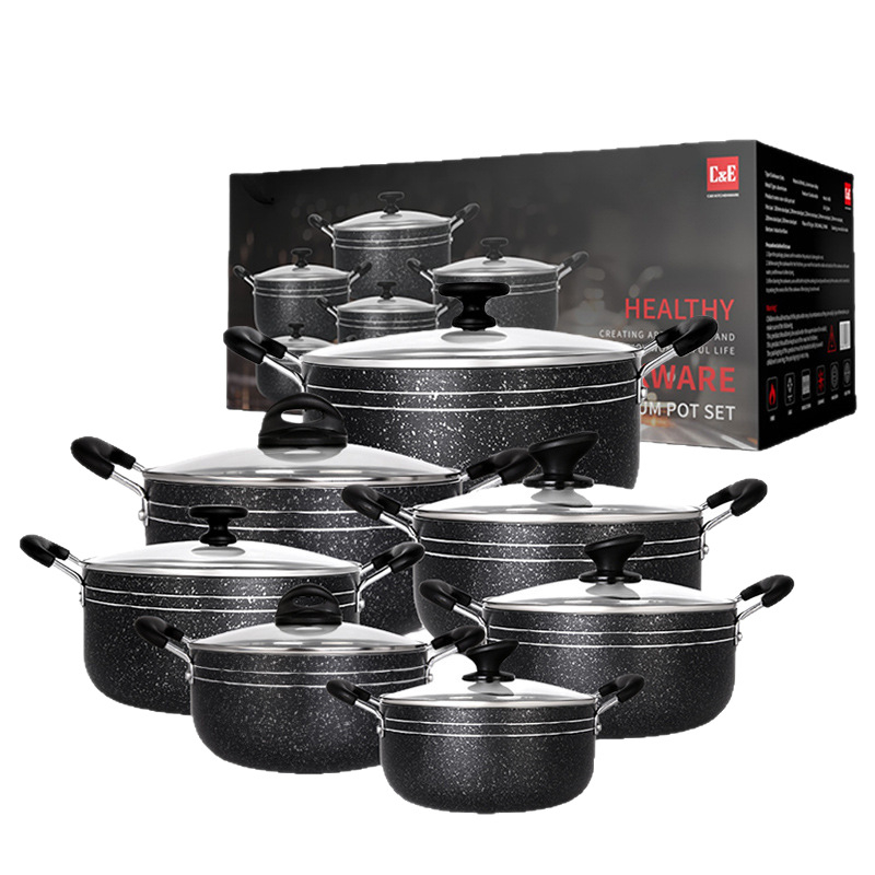 C&E Creative Kitchenware sada kuchynských riadu 7/9/14 dielov – hrnce na polievku, panvice s nepriľnavým povrchom, hliníkové hrnce a hrniec na mlieko