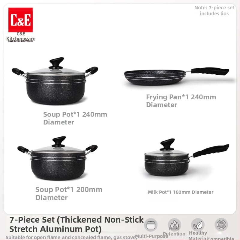 C&E Creative Kitchenware sada kuchynských riadu 7/9/14 dielov – hrnce na polievku, panvice s nepriľnavým povrchom, hliníkové hrnce a hrniec na mlieko