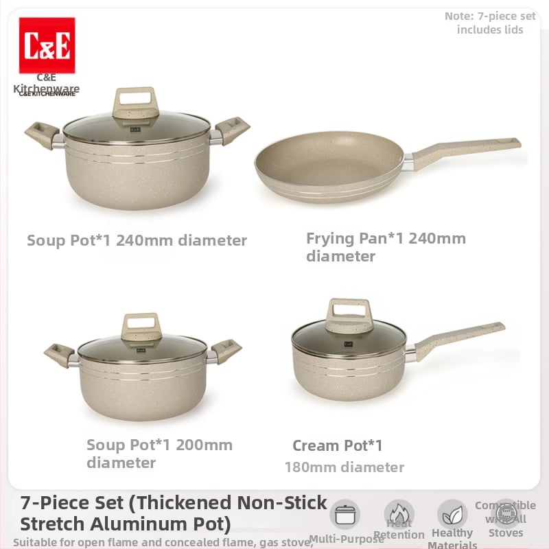 C&E Creative Kitchenware sada kuchynských riadu 7/9/14 dielov – hrnce na polievku, panvice s nepriľnavým povrchom, hliníkové hrnce a hrniec na mlieko
