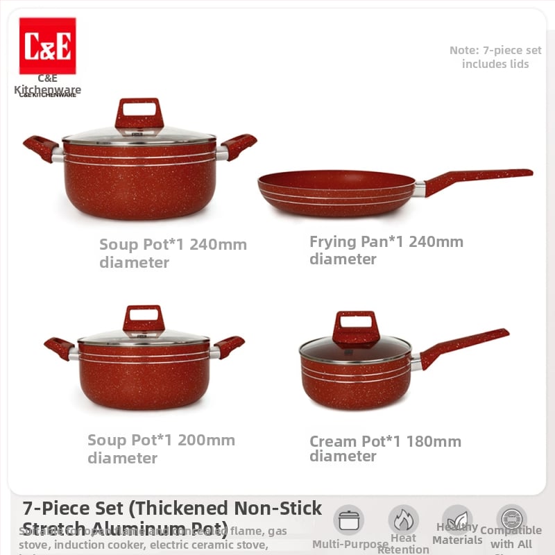 C&E Creative Kitchenware sada kuchynských riadu 7/9/14 dielov – hrnce na polievku, panvice s nepriľnavým povrchom, hliníkové hrnce a hrniec na mlieko