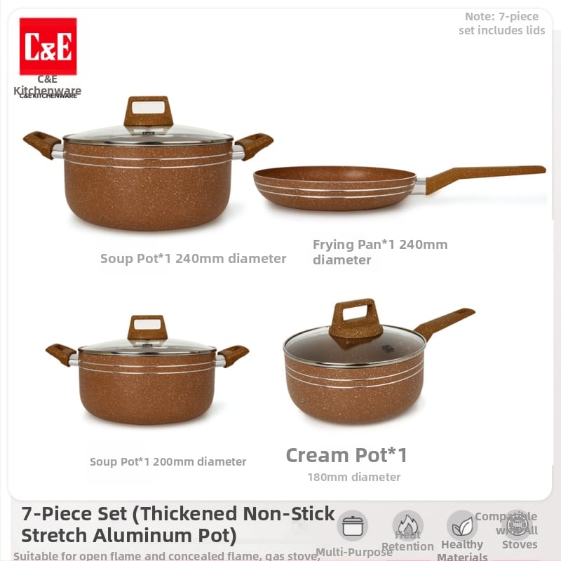 C&E Creative Kitchenware sada kuchynských riadu 7/9/14 dielov – hrnce na polievku, panvice s nepriľnavým povrchom, hliníkové hrnce a hrniec na mlieko