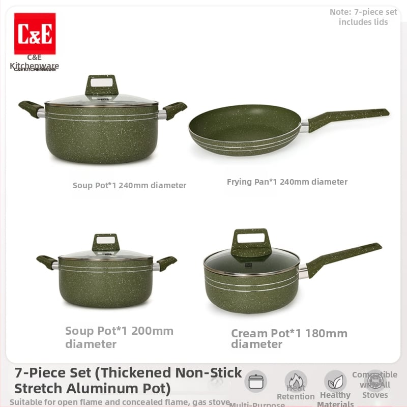 C&E Creative Kitchenware sada kuchynských riadu 7/9/14 dielov – hrnce na polievku, panvice s nepriľnavým povrchom, hliníkové hrnce a hrniec na mlieko