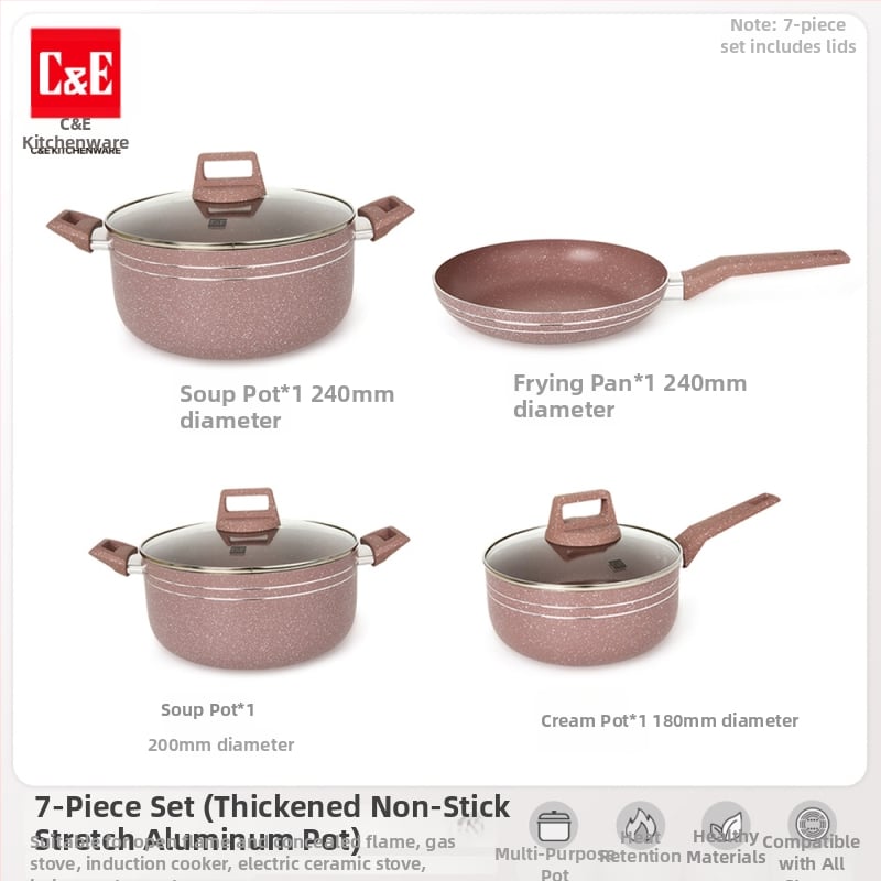 C&E Creative Kitchenware sada kuchynských riadu 7/9/14 dielov – hrnce na polievku, panvice s nepriľnavým povrchom, hliníkové hrnce a hrniec na mlieko