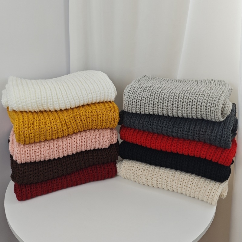 K-stil zimski pleteni vuneni šal, jednofarban, unisex, korejskog stila, topao i debeo