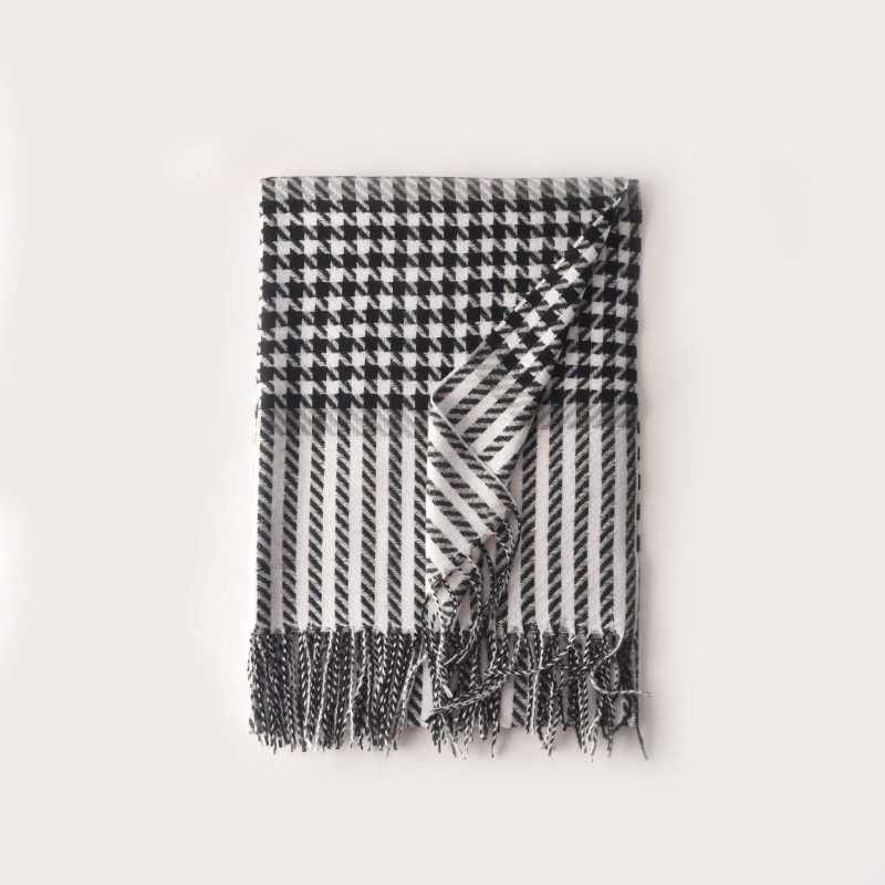 230 g novi ženski šal s uzorkom houndstooth i kariranim uzorkom, umjetni kašmir, resice, zima toplina i svestranost