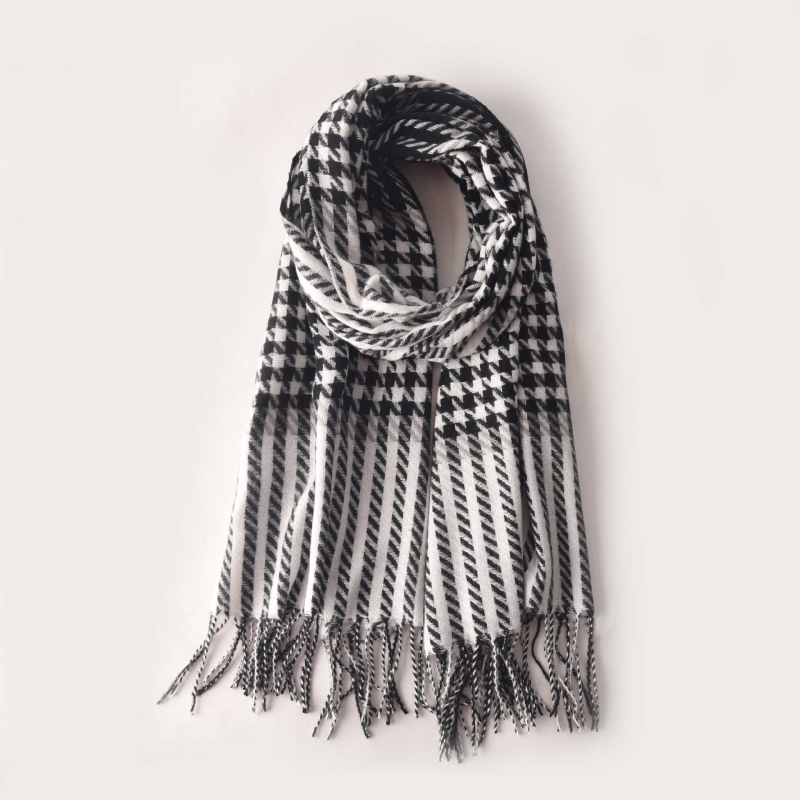 230 g novi ženski šal s uzorkom houndstooth i kariranim uzorkom, umjetni kašmir, resice, zima toplina i svestranost
