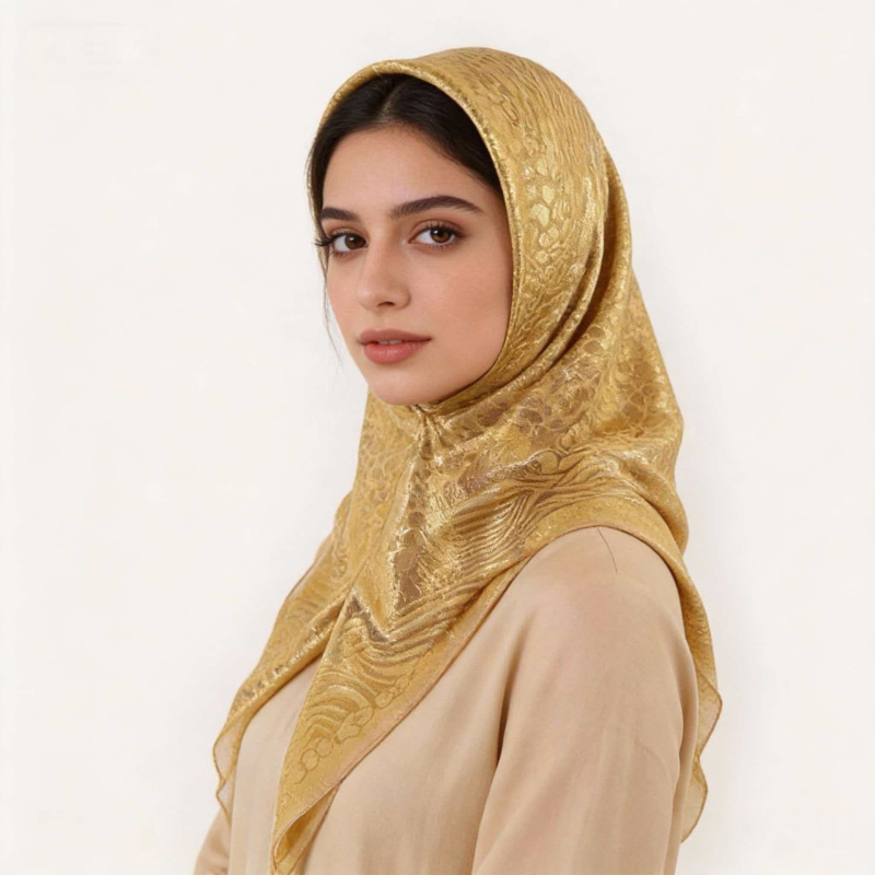 RASINISILK etnikus stílusú négyzet alakú fejkendő és turbán — Jacquard chiffon, warp-kötésű anyag, porálló, 85 cm