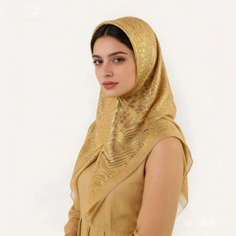 RASINISILK etnikus stílusú négyzet alakú fejkendő és turbán — Jacquard chiffon, warp-kötésű anyag, porálló, 85 cm