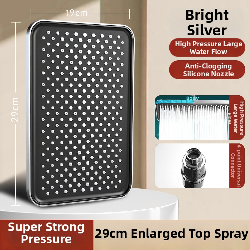 Veľká panelová horná sprchová hlavica, štvorcový tvar, dažďový prúd, nástenná montáž, ABS