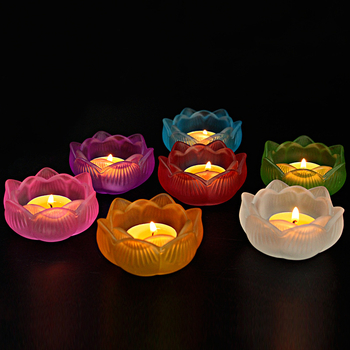 Šareni stakleni držač maslene lampe s lotosom – 7 komada za buddhistički oltar