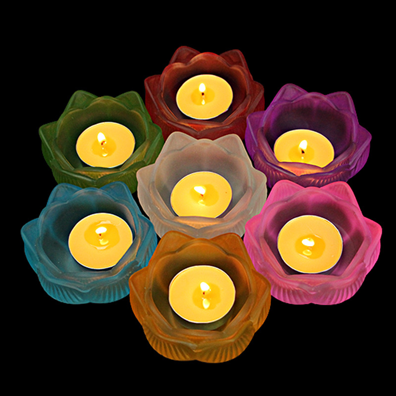 Šareni stakleni držač maslene lampe s lotosom – 7 komada za buddhistički oltar