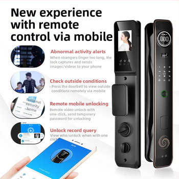 Intelligens zár bejárati ajtóhoz ujjlenyomat- és PIN-kódos, Bluetooth, látóablakkal belső fa ajtókhoz