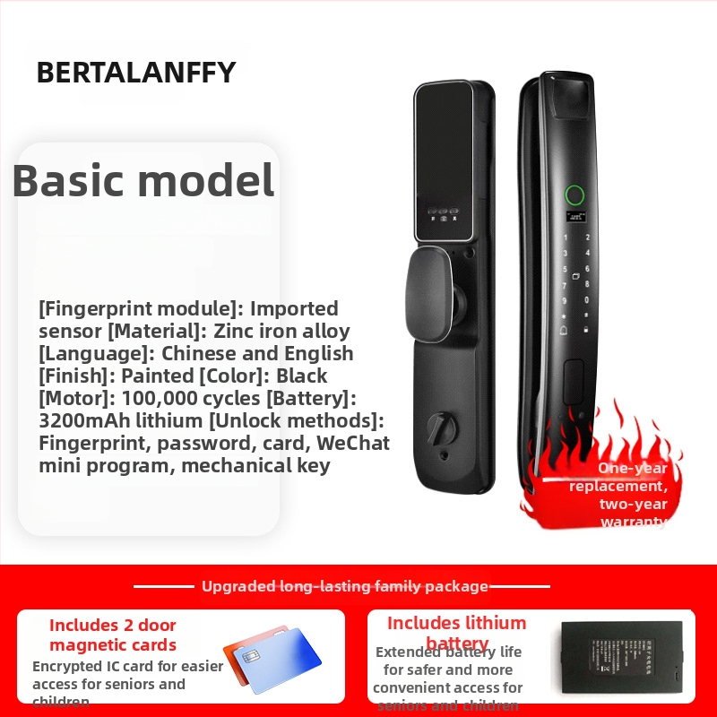 Intelligens zár bejárati ajtóhoz ujjlenyomat- és PIN-kódos, Bluetooth, látóablakkal belső fa ajtókhoz