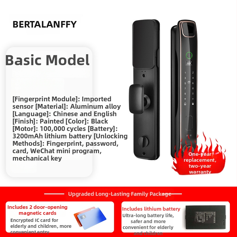 Intelligens zár bejárati ajtóhoz ujjlenyomat- és PIN-kódos, Bluetooth, látóablakkal belső fa ajtókhoz