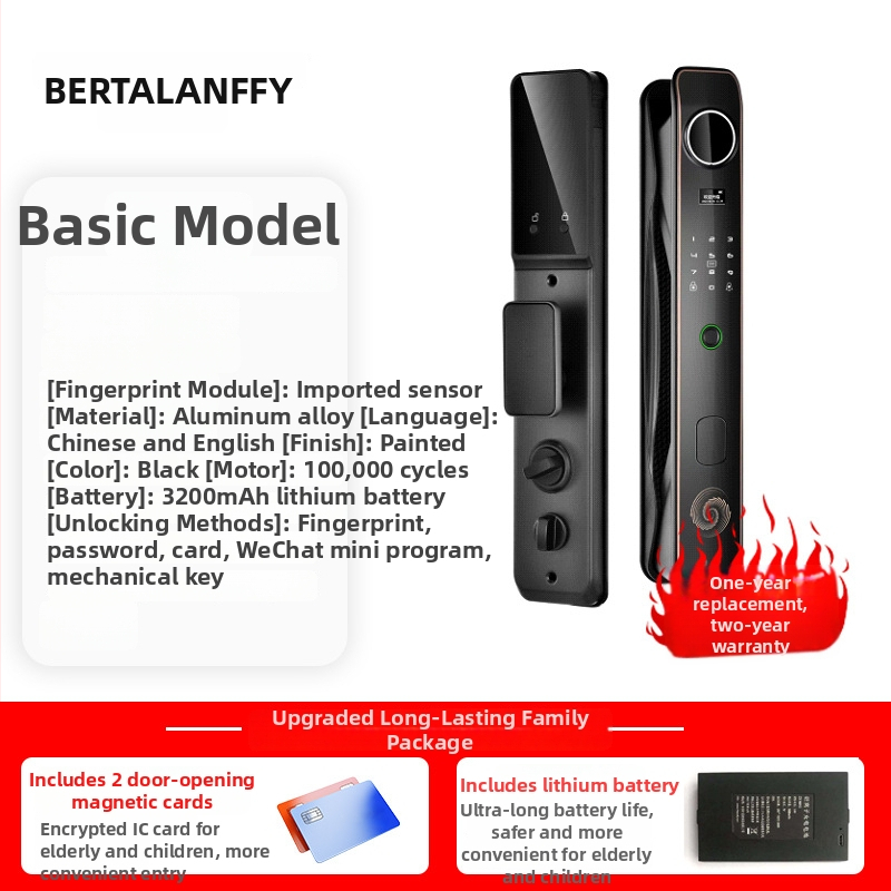 Intelligens zár bejárati ajtóhoz ujjlenyomat- és PIN-kódos, Bluetooth, látóablakkal belső fa ajtókhoz