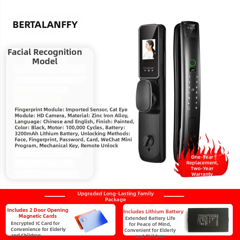Intelligens zár bejárati ajtóhoz ujjlenyomat- és PIN-kódos, Bluetooth, látóablakkal belső fa ajtókhoz