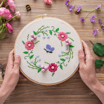 DIY set na vyšívanie pre začiatočníkov — európsky štýl botanických motívov na látke, 3D vyšívanie