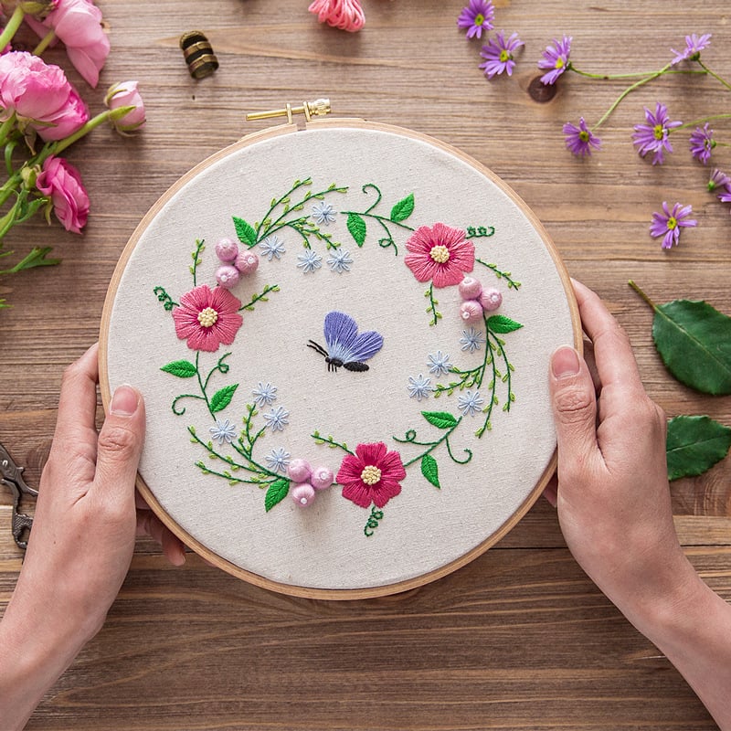 DIY set na vyšívanie pre začiatočníkov — európsky štýl botanických motívov na látke, 3D vyšívanie