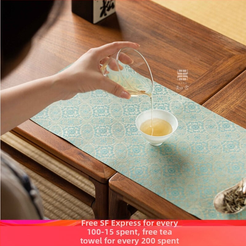 Podložka na čaj s motívom trávy, čínske zen štýl, retro, deväťfarebný set, brokátová tkanina, malá podložka na čaj