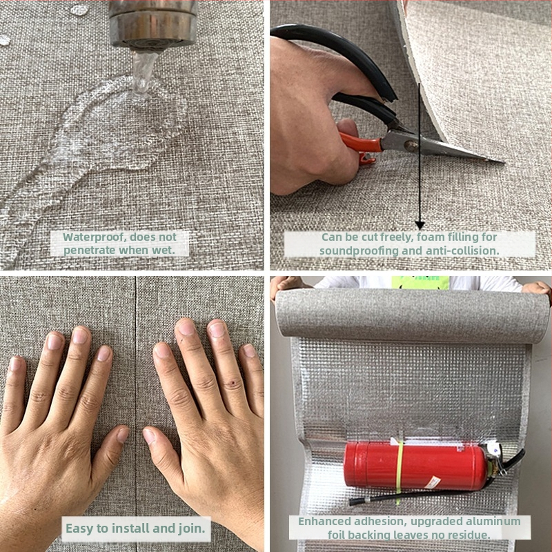 Ľanový samolepiaci, vodotesný, bezšvový obklad stien pre celý dom – moderný minimalistický štýl, jednobarevný dizajn do spálne a do obývačky