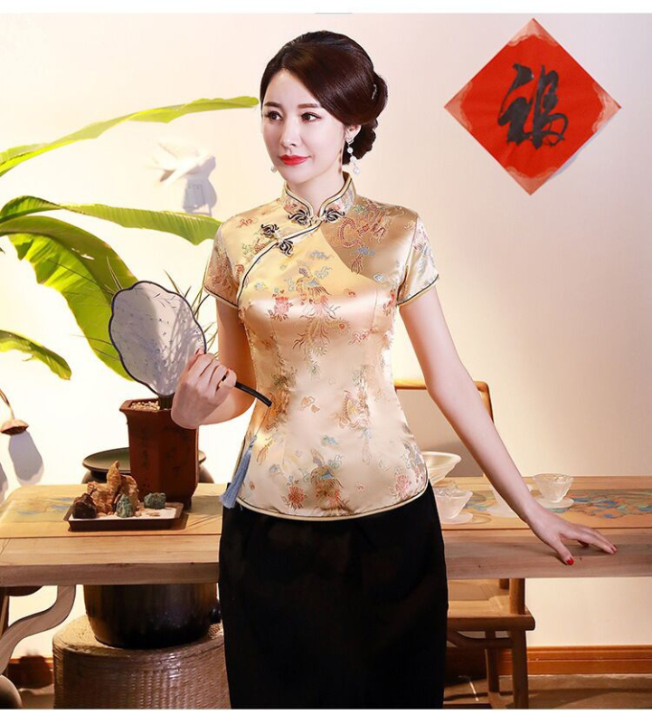 Jadeite Lady – Fejlesztett retro cheongsam felső kínai retro Tang-stílusú, hanfu, Zen tea munkaruházat