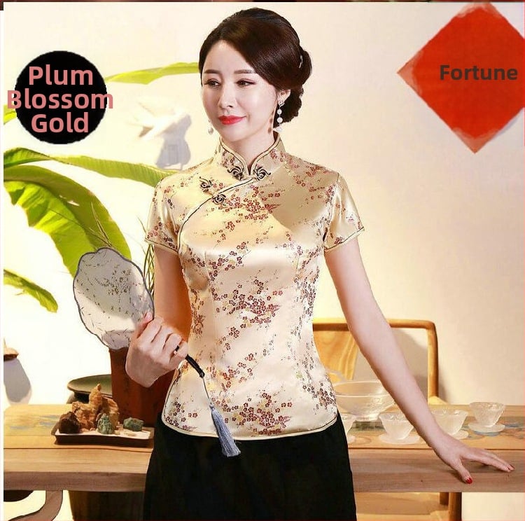 Jadeite Lady – Vylepšený retro top v štýle cheongsam, čínske retro Tang oblečenie, hanfu, Zen čaj do práce