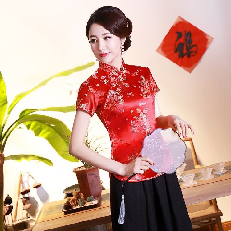 Jadeite Lady – Fejlesztett retro cheongsam felső kínai retro Tang-stílusú, hanfu, Zen tea munkaruházat