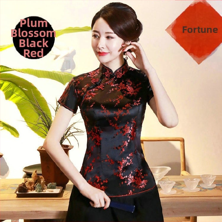 Jadeite Lady – Vylepšený retro top v štýle cheongsam, čínske retro Tang oblečenie, hanfu, Zen čaj do práce