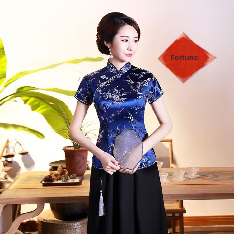Jadeite Lady – Vylepšený retro top v štýle cheongsam, čínske retro Tang oblečenie, hanfu, Zen čaj do práce