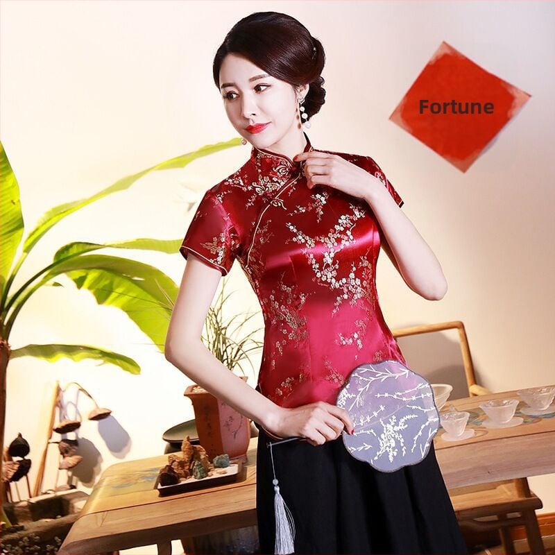 Jadeite Lady – Vylepšený retro top v štýle cheongsam, čínske retro Tang oblečenie, hanfu, Zen čaj do práce