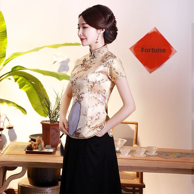 Jadeite Lady – Vylepšený retro top v štýle cheongsam, čínske retro Tang oblečenie, hanfu, Zen čaj do práce