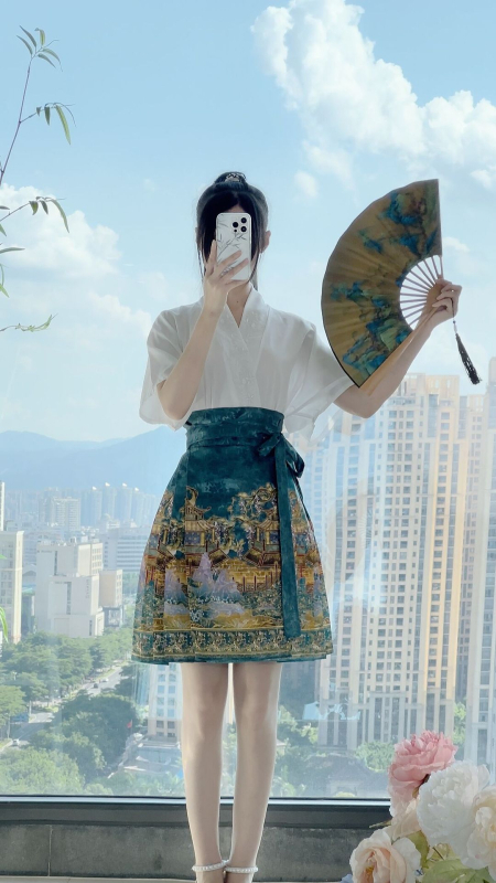 Luo Zhu Hanfu: Kratka suknja u Ming stilu s geometrijskim uzorkom za žene