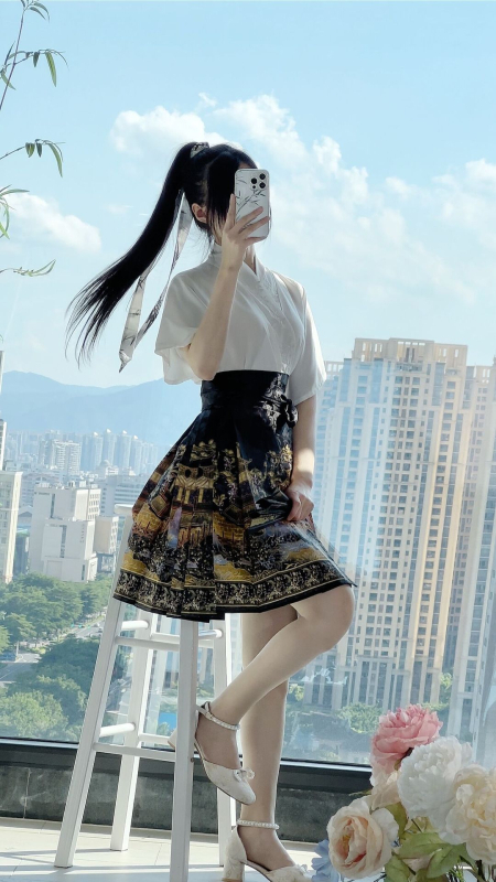 Luo Zhu Hanfu: Kratka suknja u Ming stilu s geometrijskim uzorkom za žene