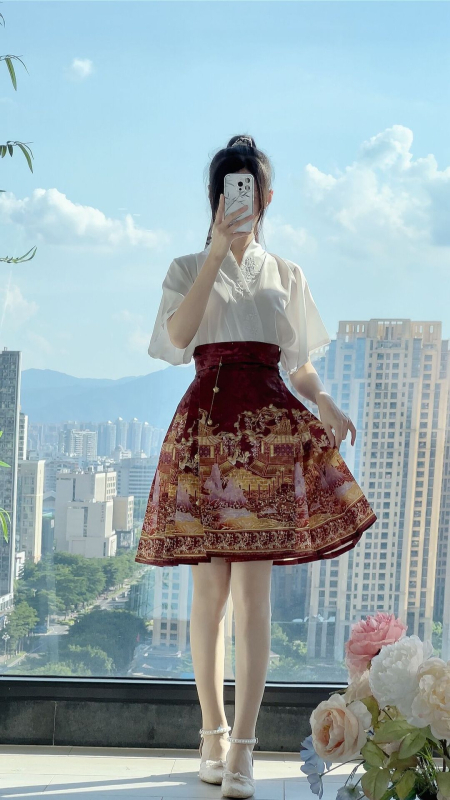 Luo Zhu Hanfu: Kratka suknja u Ming stilu s geometrijskim uzorkom za žene