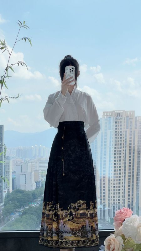 Luo Zhu Hanfu: Kratka suknja u Ming stilu s geometrijskim uzorkom za žene