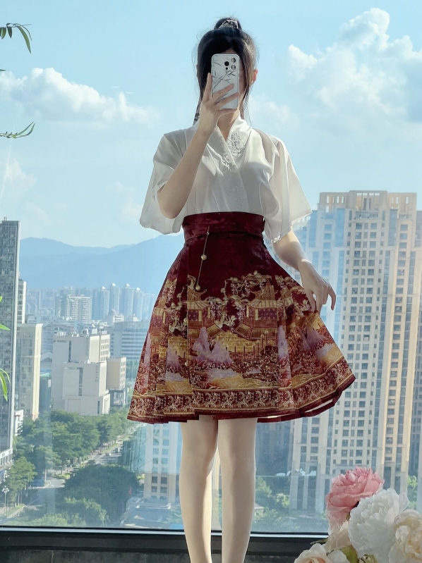 Luo Zhu Hanfu: Kratka suknja u Ming stilu s geometrijskim uzorkom za žene