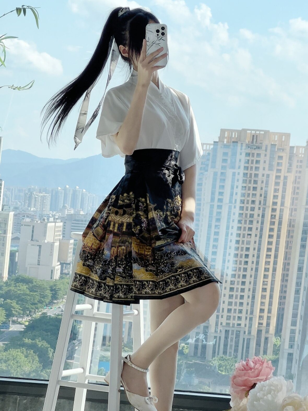 Luo Zhu Hanfu: Kratka suknja u Ming stilu s geometrijskim uzorkom za žene