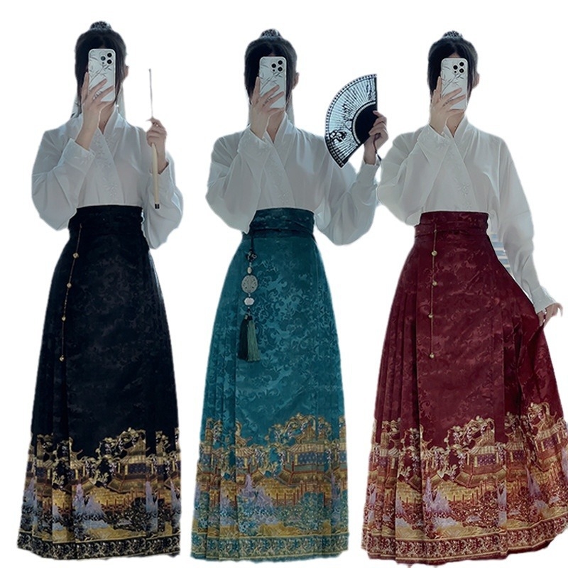 Luo Zhu Hanfu: Kratka suknja u Ming stilu s geometrijskim uzorkom za žene