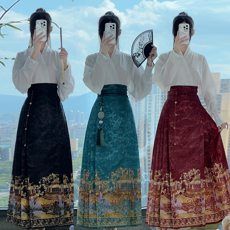 Luo Zhu Hanfu: Kratka suknja u Ming stilu s geometrijskim uzorkom za žene