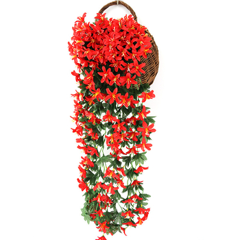 Syntetické kvety ľalia na stenu, hodvábne kvety, visiace viniče s orchideou