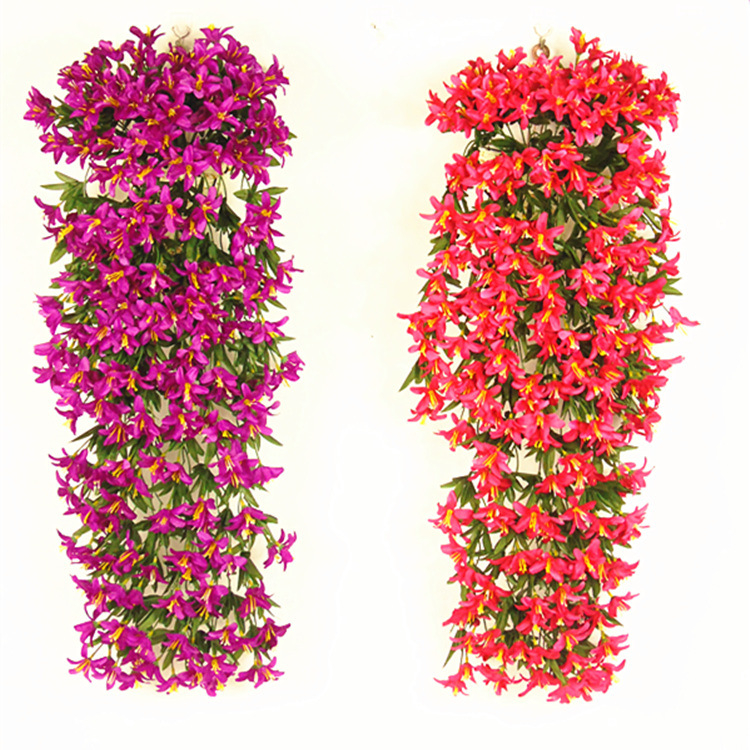 Syntetické kvety ľalia na stenu, hodvábne kvety, visiace viniče s orchideou