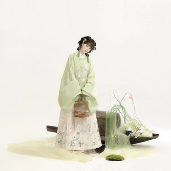 Moonlight Flower Sleep Hanfu za žene u Ming stilu, izšivana bluza s okruglim izrezom i velikim ovratnikom, Mamian suknja, jesen-zima izdanje