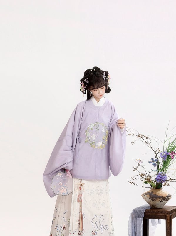 Moonlight Flower Sleep Hanfu za žene u Ming stilu, izšivana bluza s okruglim izrezom i velikim ovratnikom, Mamian suknja, jesen-zima izdanje