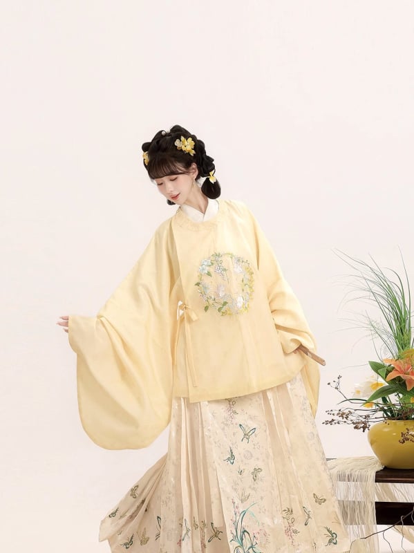Moonlight Flower Sleep Hanfu za žene u Ming stilu, izšivana bluza s okruglim izrezom i velikim ovratnikom, Mamian suknja, jesen-zima izdanje